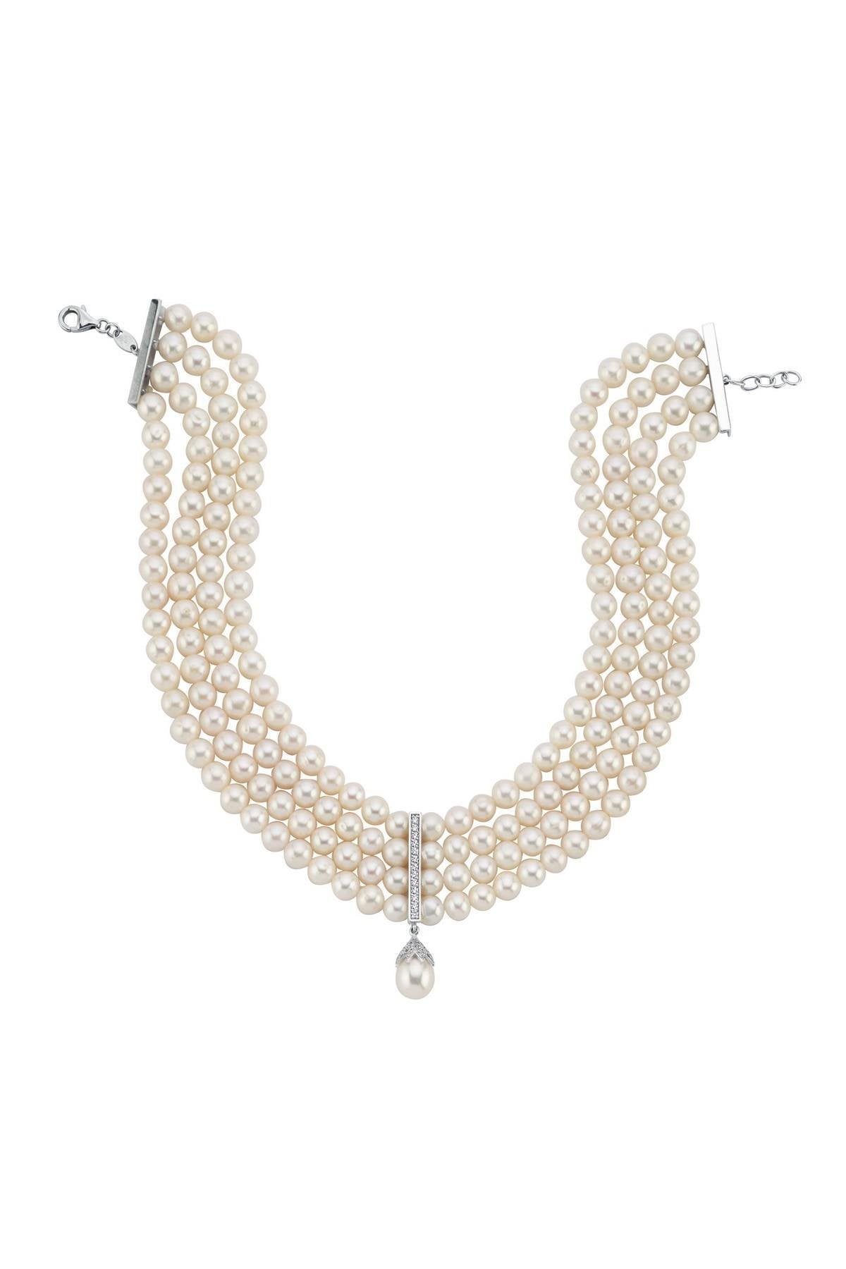 Choker Zirkon Taşlı Doğal İnci Kolye