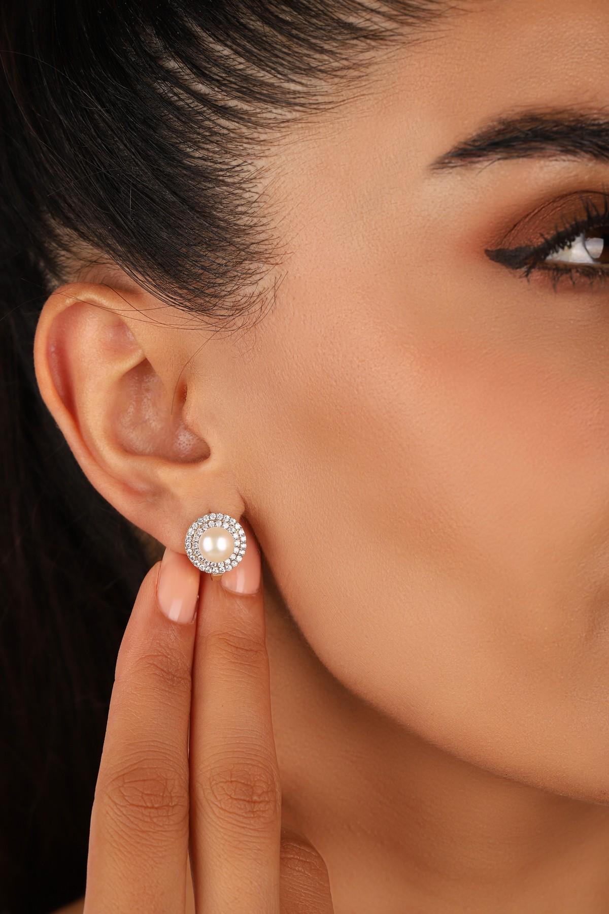 Doğal İnci Taşlı Küpe Kolye Yüzük Üçlü Set