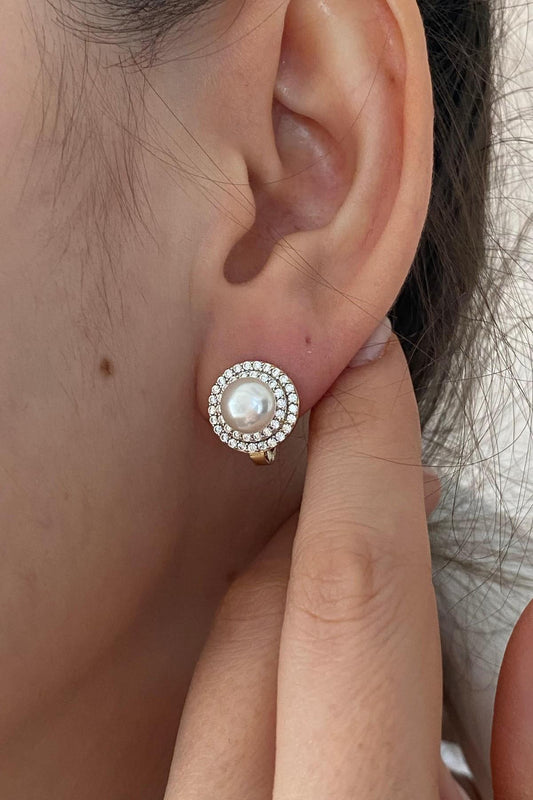 Doğal İnci Zirkon Taşlı Küpe