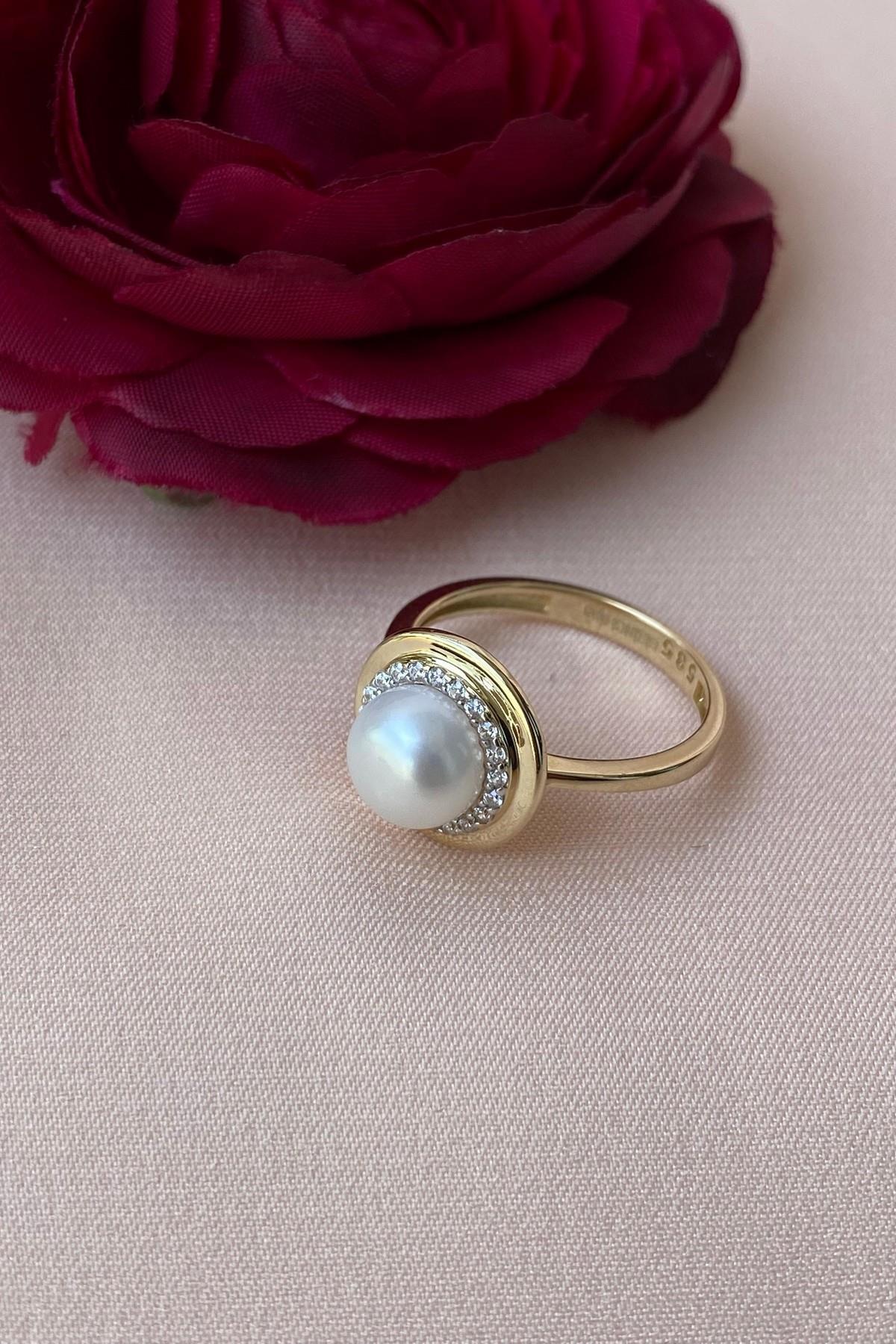 Doğal İncili Zirkon Taşlı Yüzük