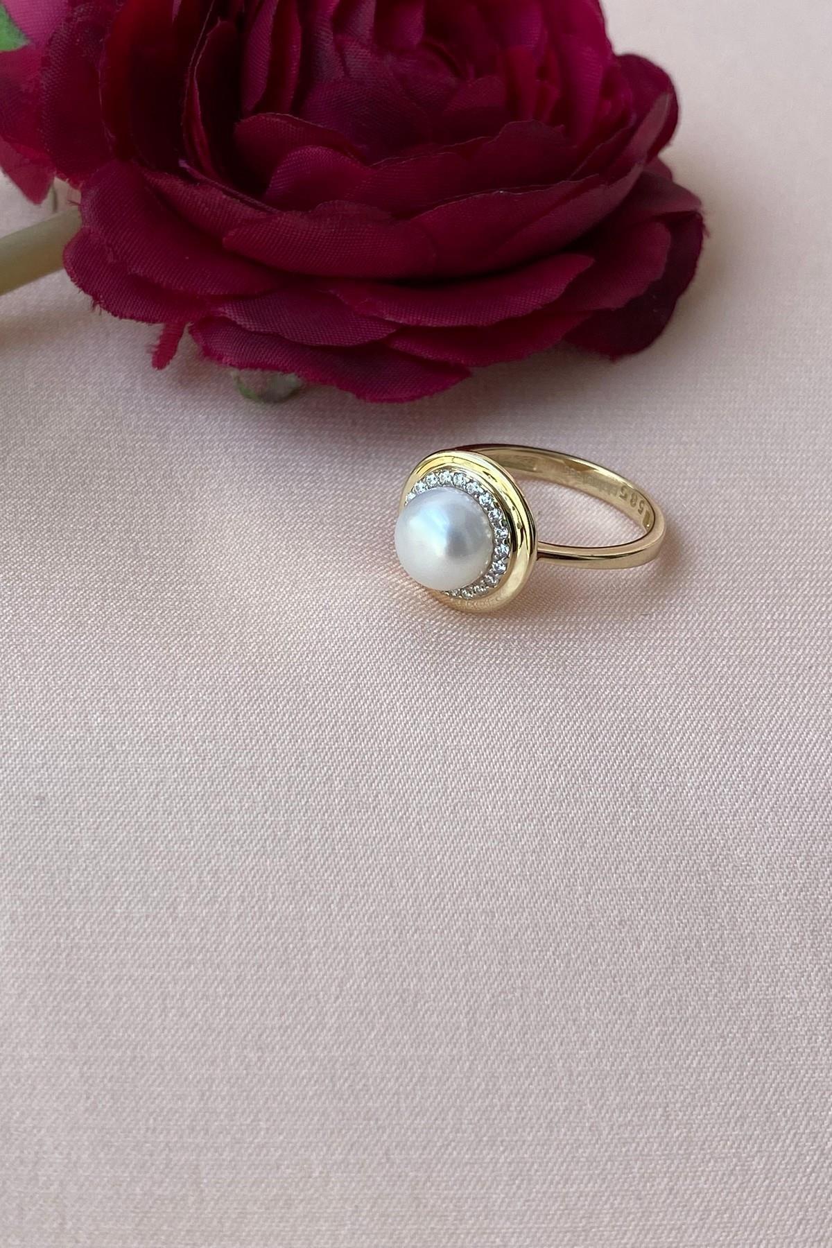 Doğal İncili Zirkon Taşlı Yüzük