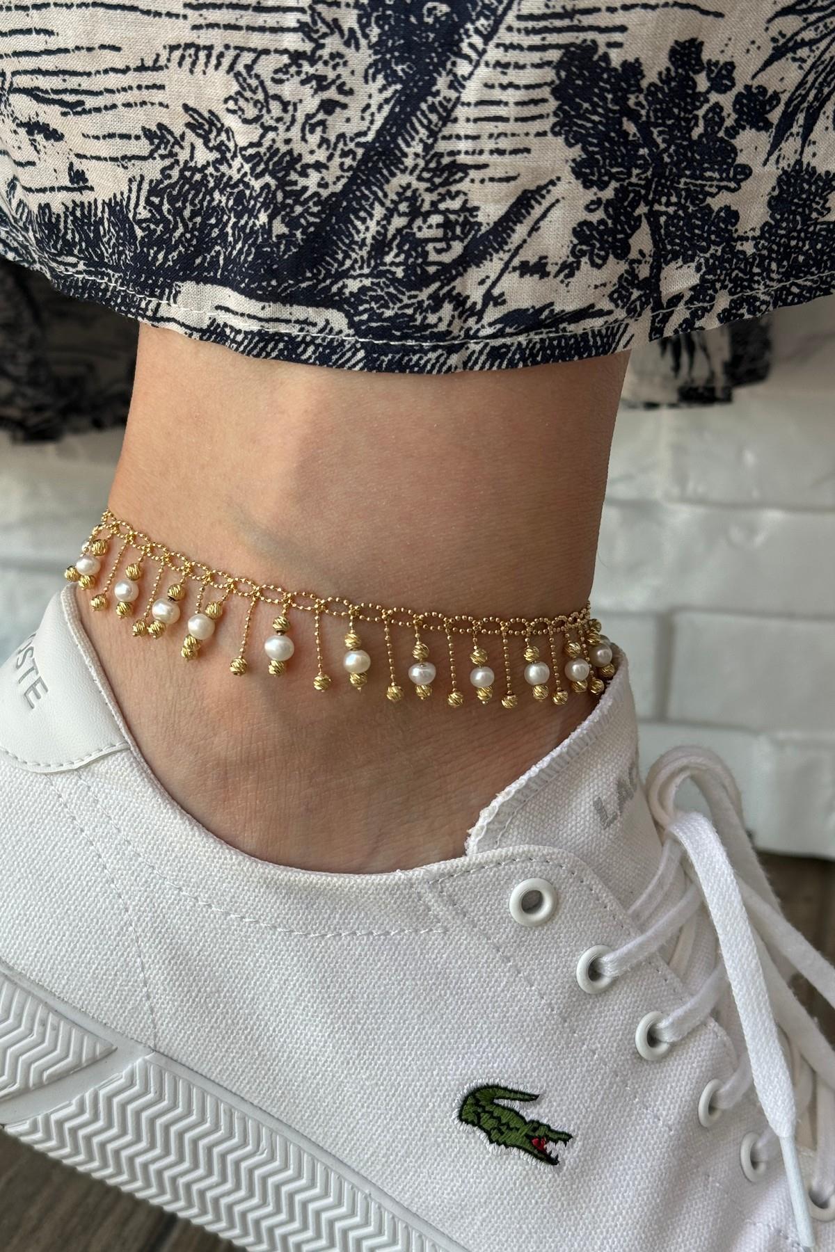 Dorikalı Doğal İnci Sallantılı Halhal