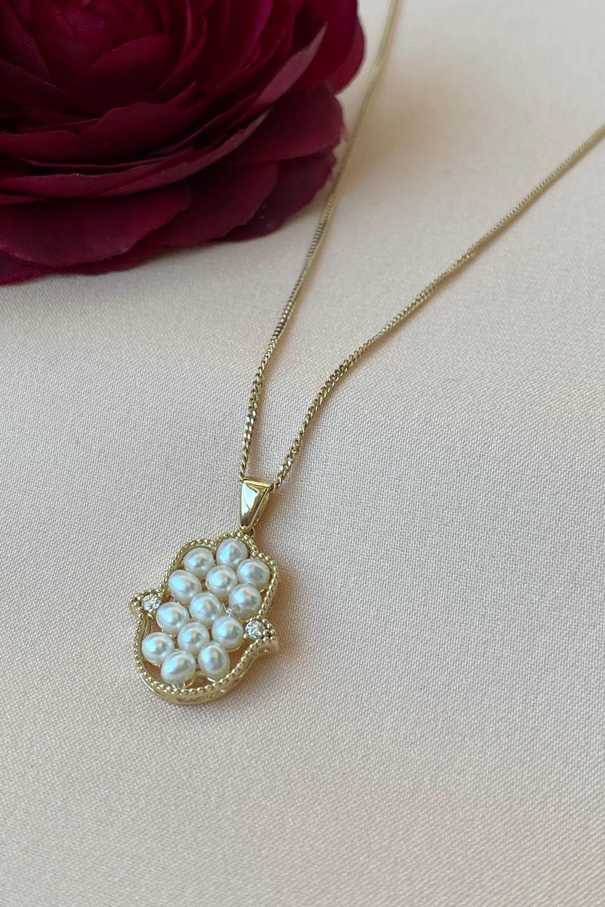 Fatma Elli Doğal İnci 0,09 Karat Pırlanta Kolye