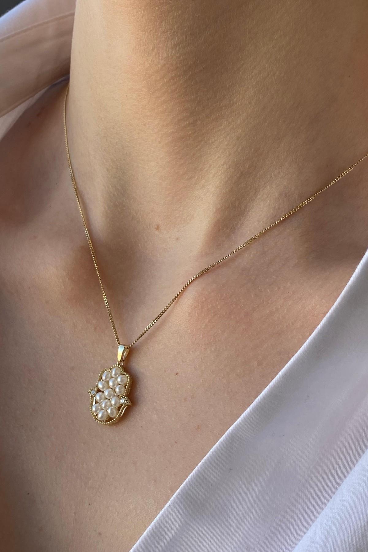 Fatma Elli Doğal İnci 0,09 Karat Pırlanta Kolye