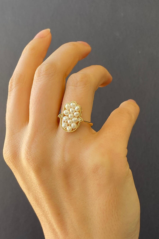 Fatma Elli Doğal 0,08 Karat İnci Pırlanta Yüzük