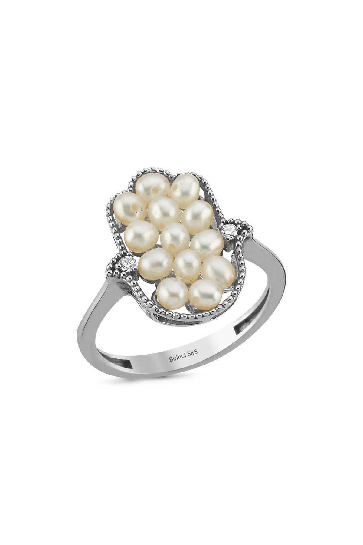 Fatma Elli Doğal 0,08 Karat İnci Pırlanta Yüzük