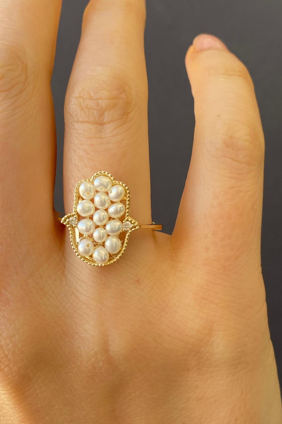 Fatma Elli Doğal 0,08 Karat İnci Pırlanta Yüzük