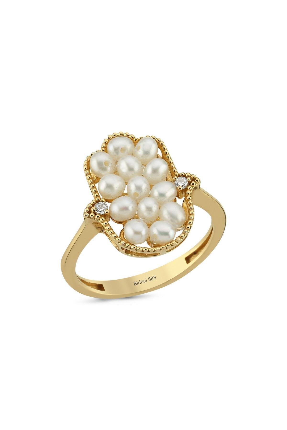 Fatma Elli Doğal 0,08 Karat İnci Pırlanta Yüzük