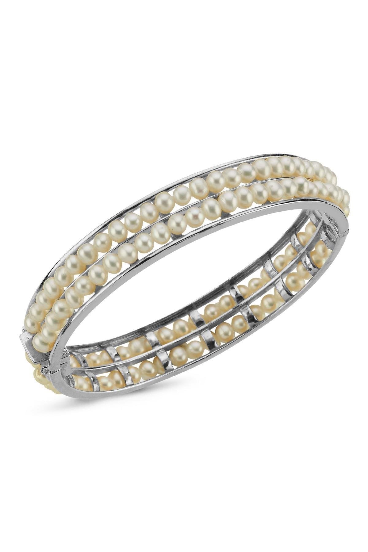 Çift Sıralı Doğal İncili Kelepçe Bileklik