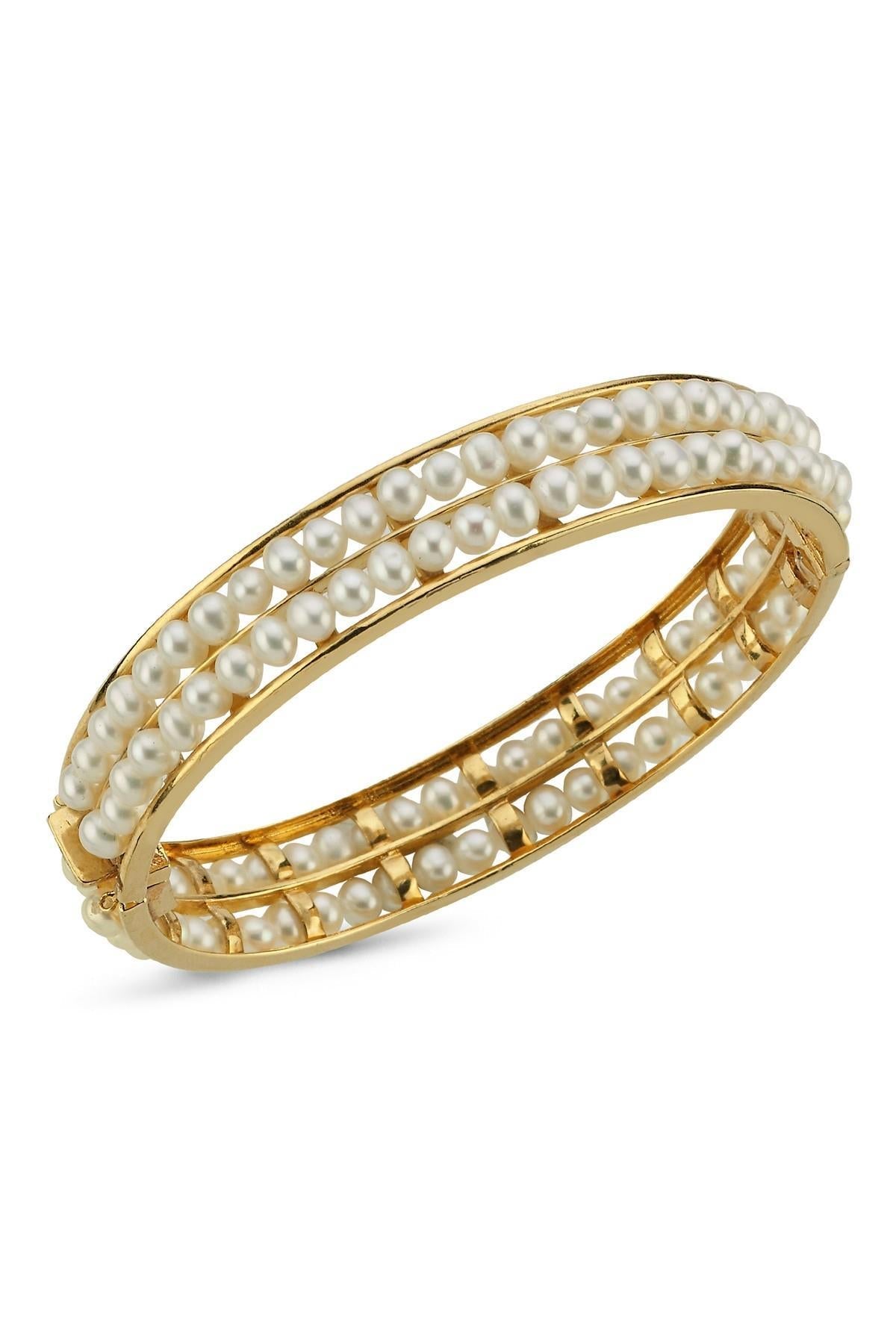Çift Sıralı Doğal İncili Kelepçe Bileklik