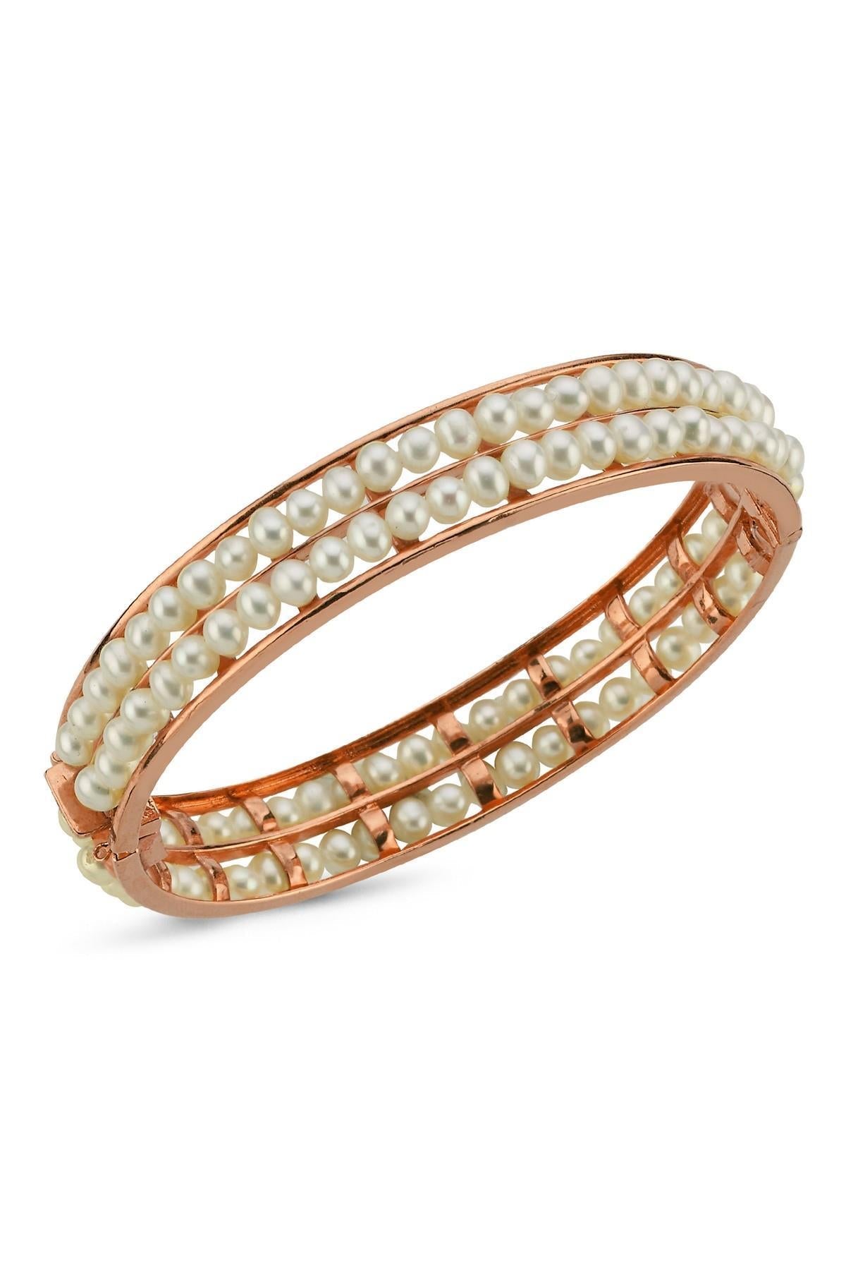 Çift Sıralı Doğal İncili Kelepçe Bileklik
