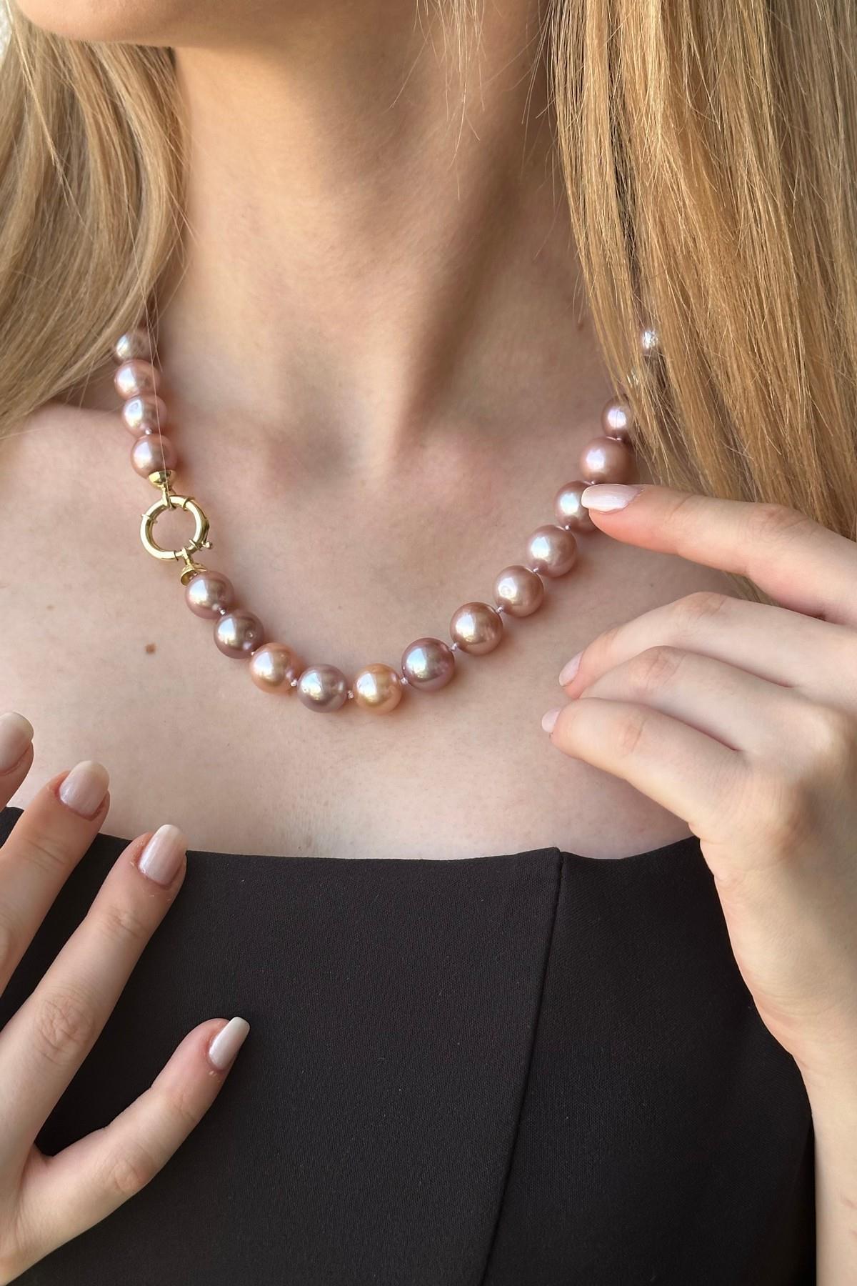 Halka Kilitli Multicolor Doğal İnci Kolye