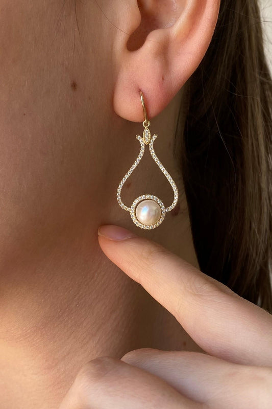 Lale Taşlı Doğal İnci Küpe