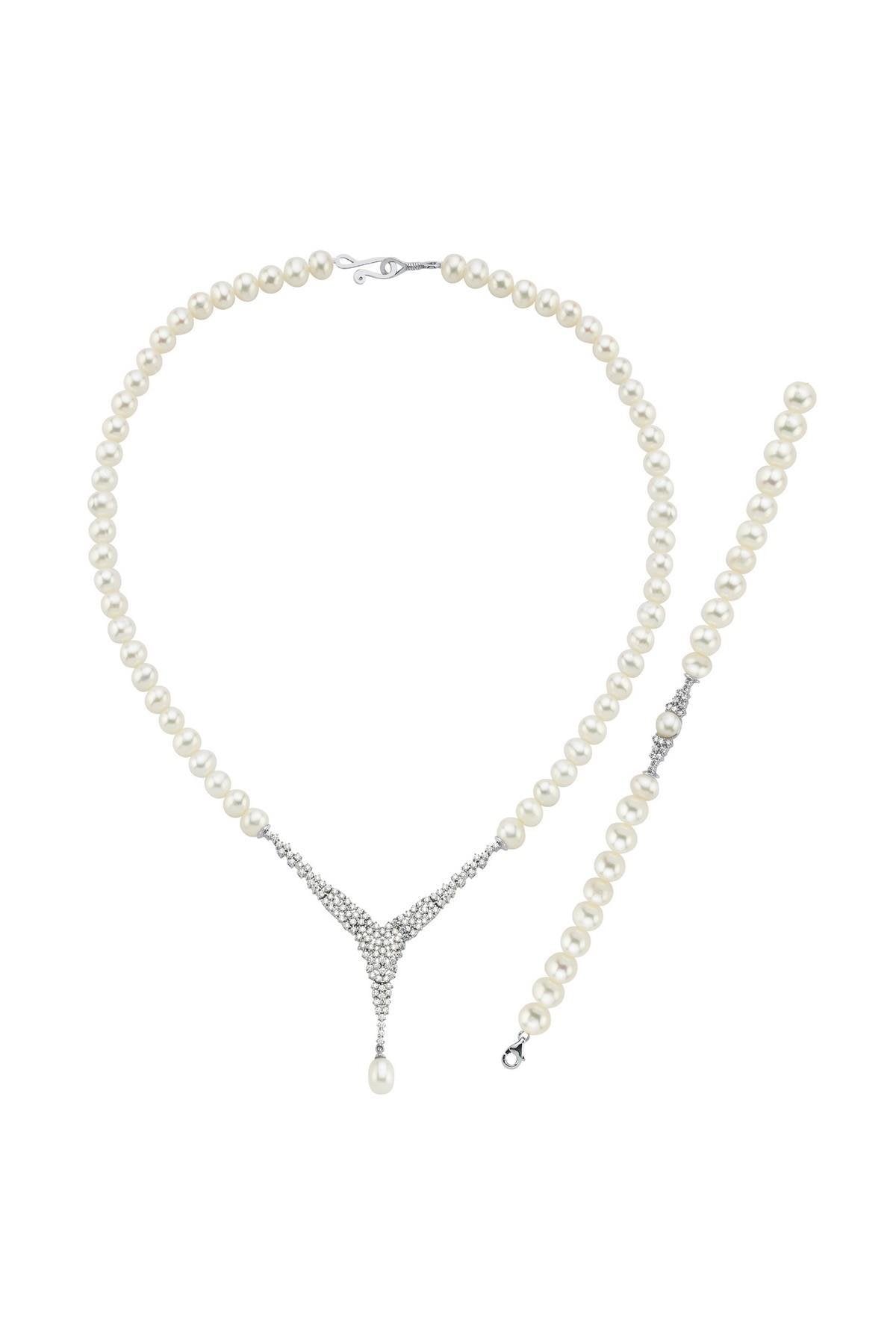 Doğal İnci Kolye Bileklik İkili Set