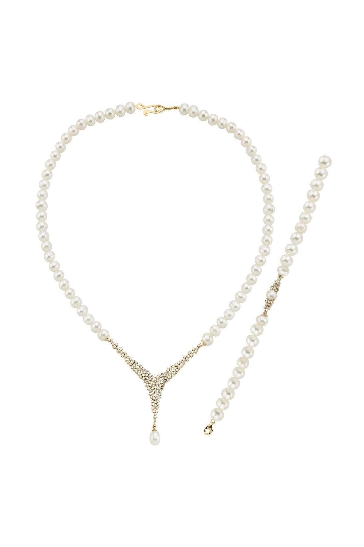 Doğal İnci Kolye Bileklik İkili Set