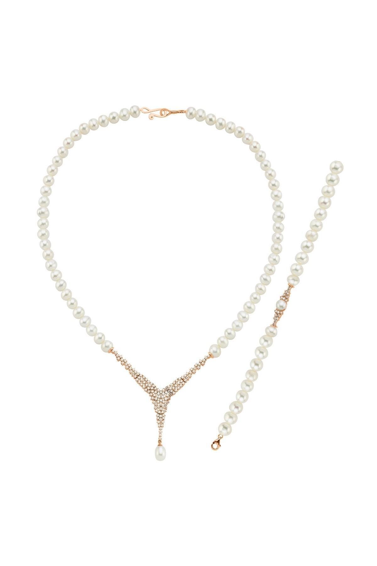 Doğal İnci Kolye Bileklik İkili Set