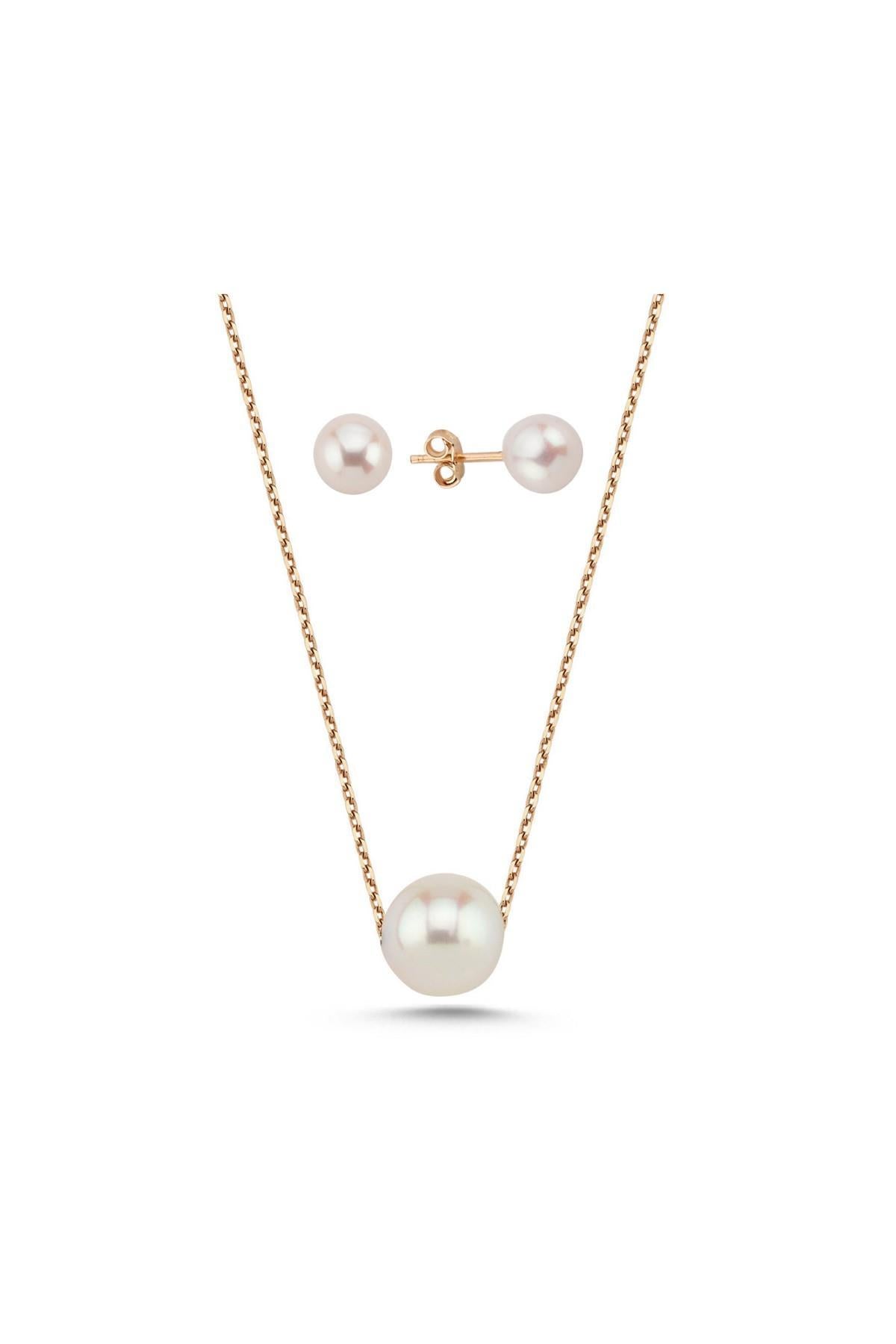 Tekli Doğal İnci Küpe Kolye İkili Set