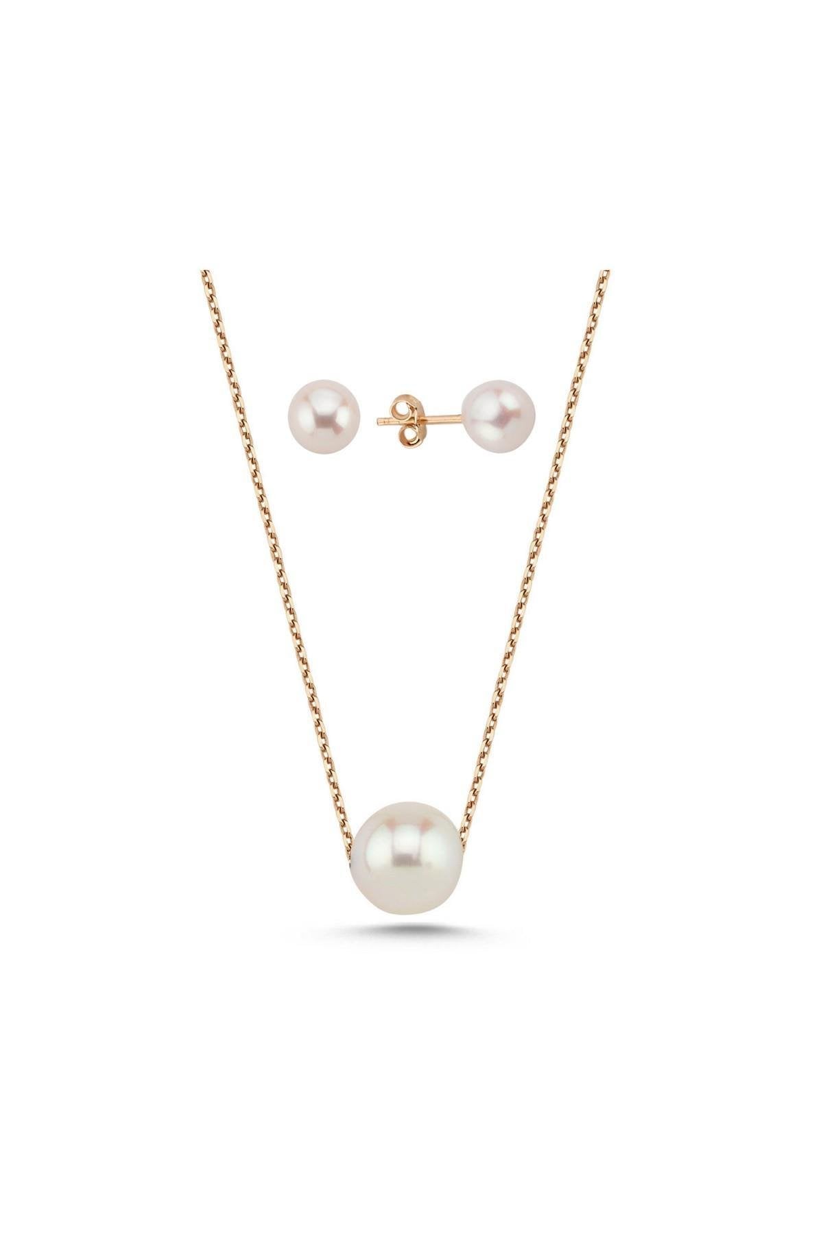 Tekli Doğal İnci Küpe Kolye İkili Set