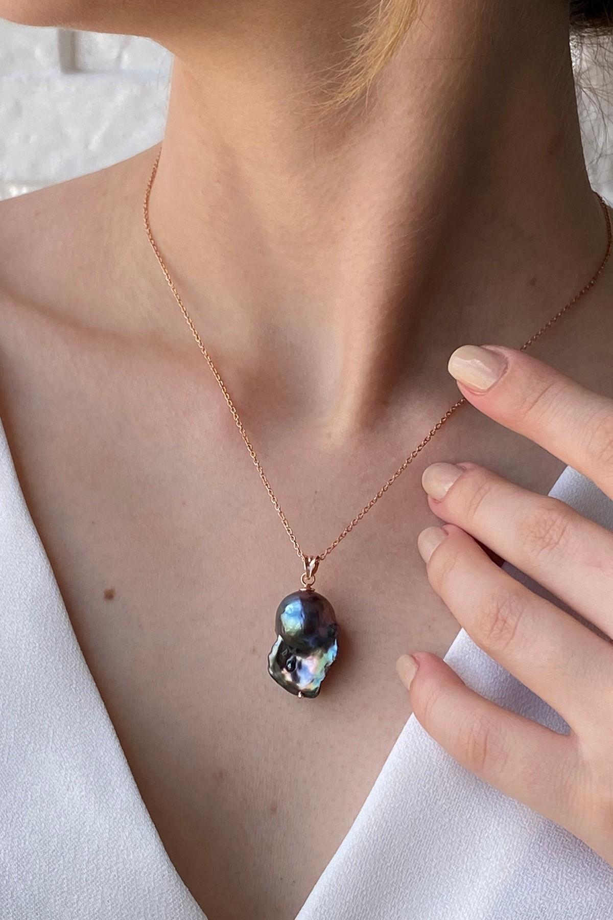 Siyah Barok İnci Kolye