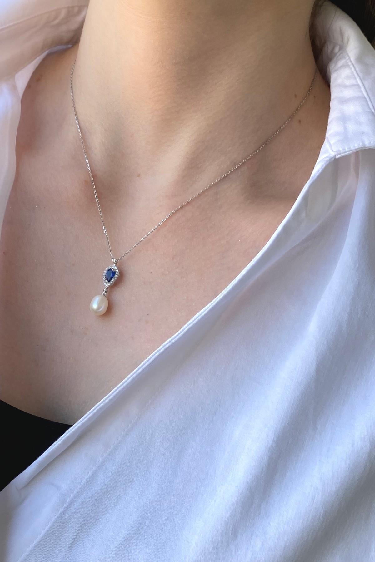 Damla Safir İnci Sallantı Kolye