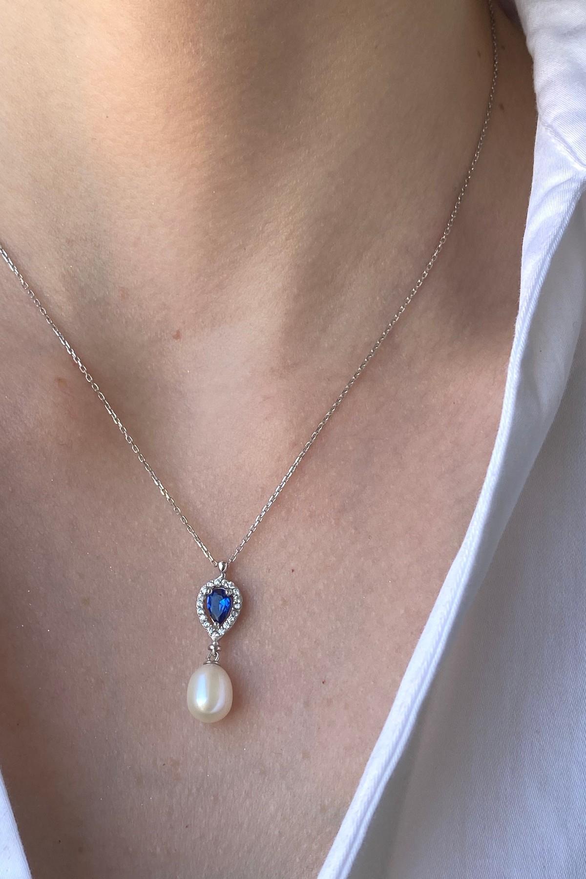 Damla Safir İnci Sallantı Kolye