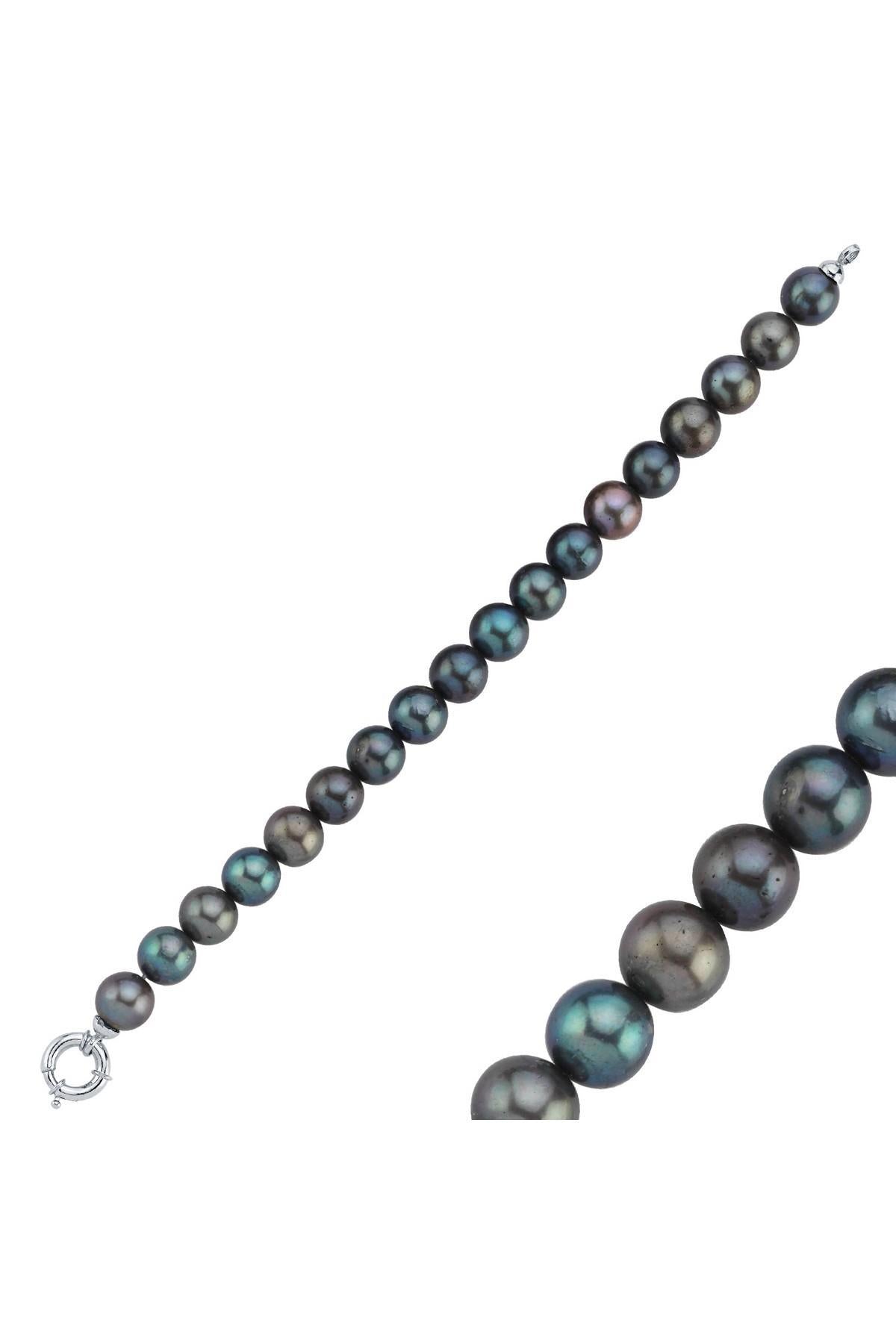 Gemici Kilit Sıralı Siyah İnci Bileklik