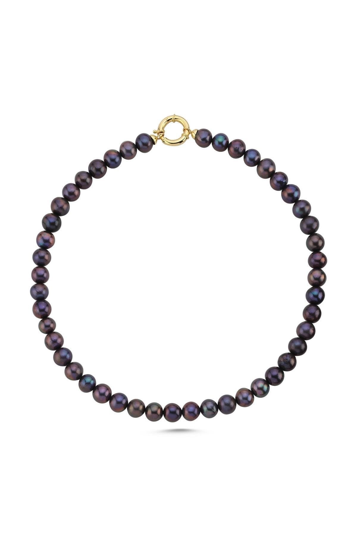 Gemici Kilit Sıralı Siyah İnci Kolye