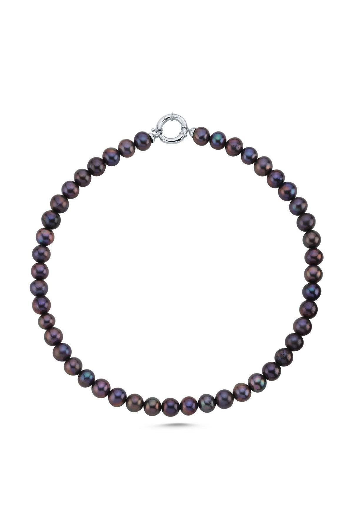 Gemici Kilit Sıralı Siyah İnci Kolye