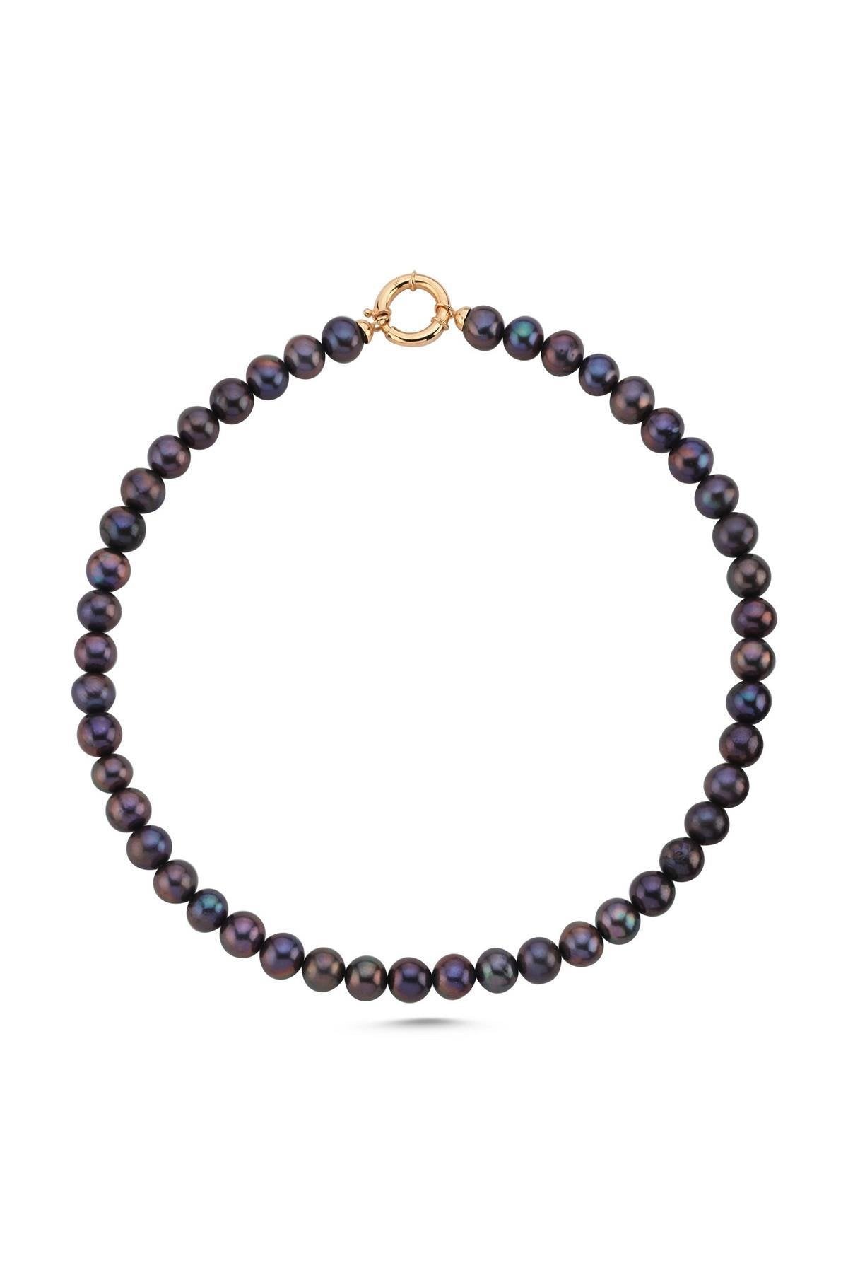 Gemici Kilit Sıralı Siyah İnci Kolye