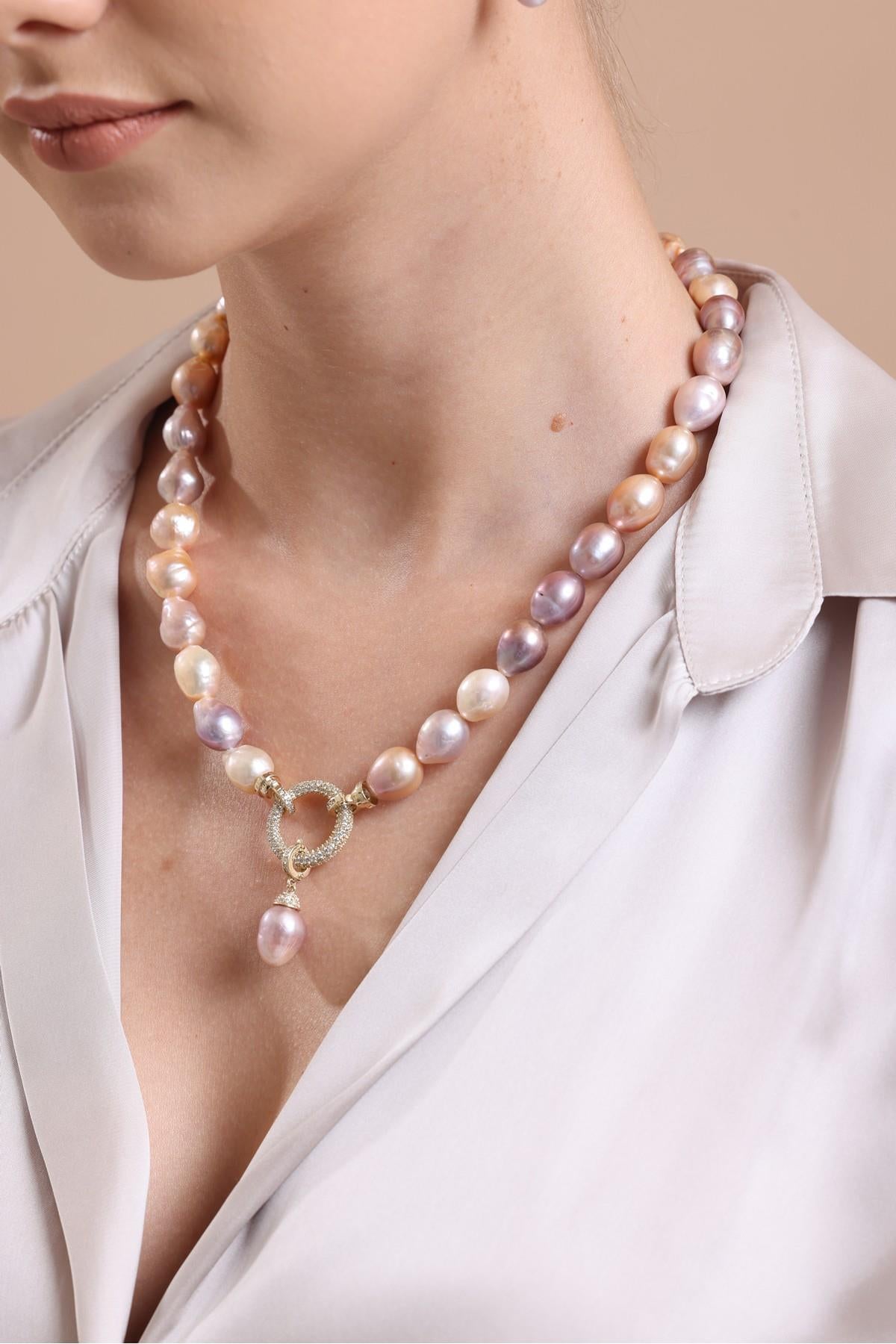 Halka Kilitli Multicolor Doğal Barok İnci Küpe Kolye Bileklik Üçlü Set