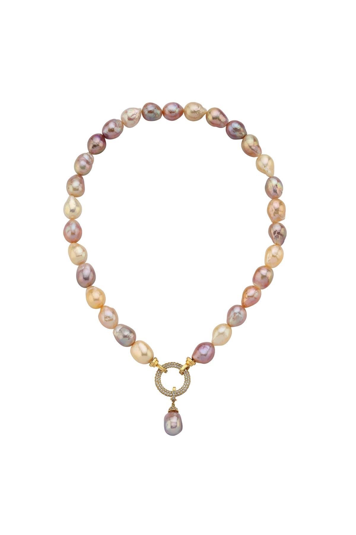 Halka Kilitli Multicolor Doğal Barok İnci Kolye