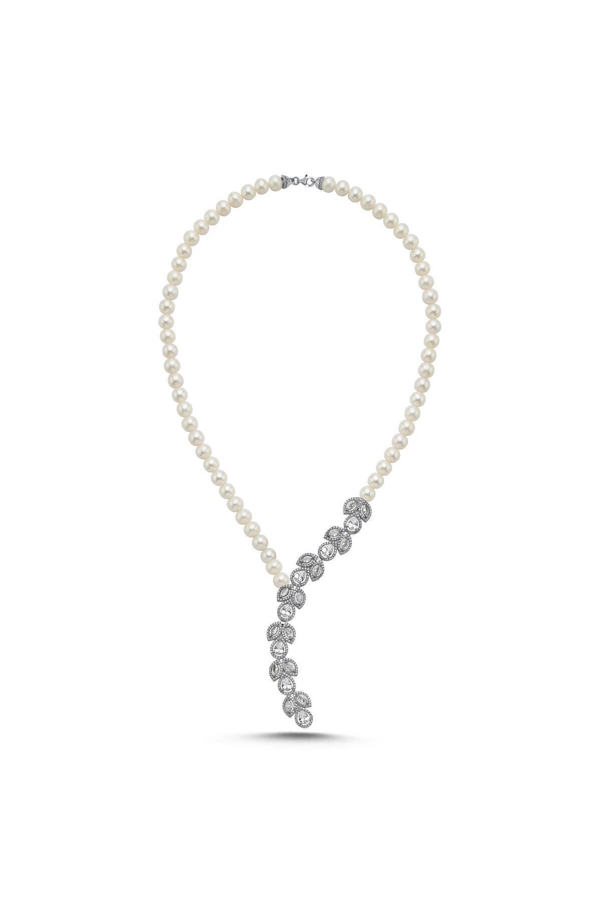 Zirkon Taşlı Doğal İnci Kolye