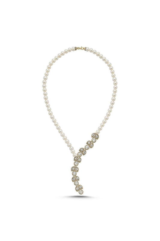 Zirkon Taşlı Doğal İnci Kolye