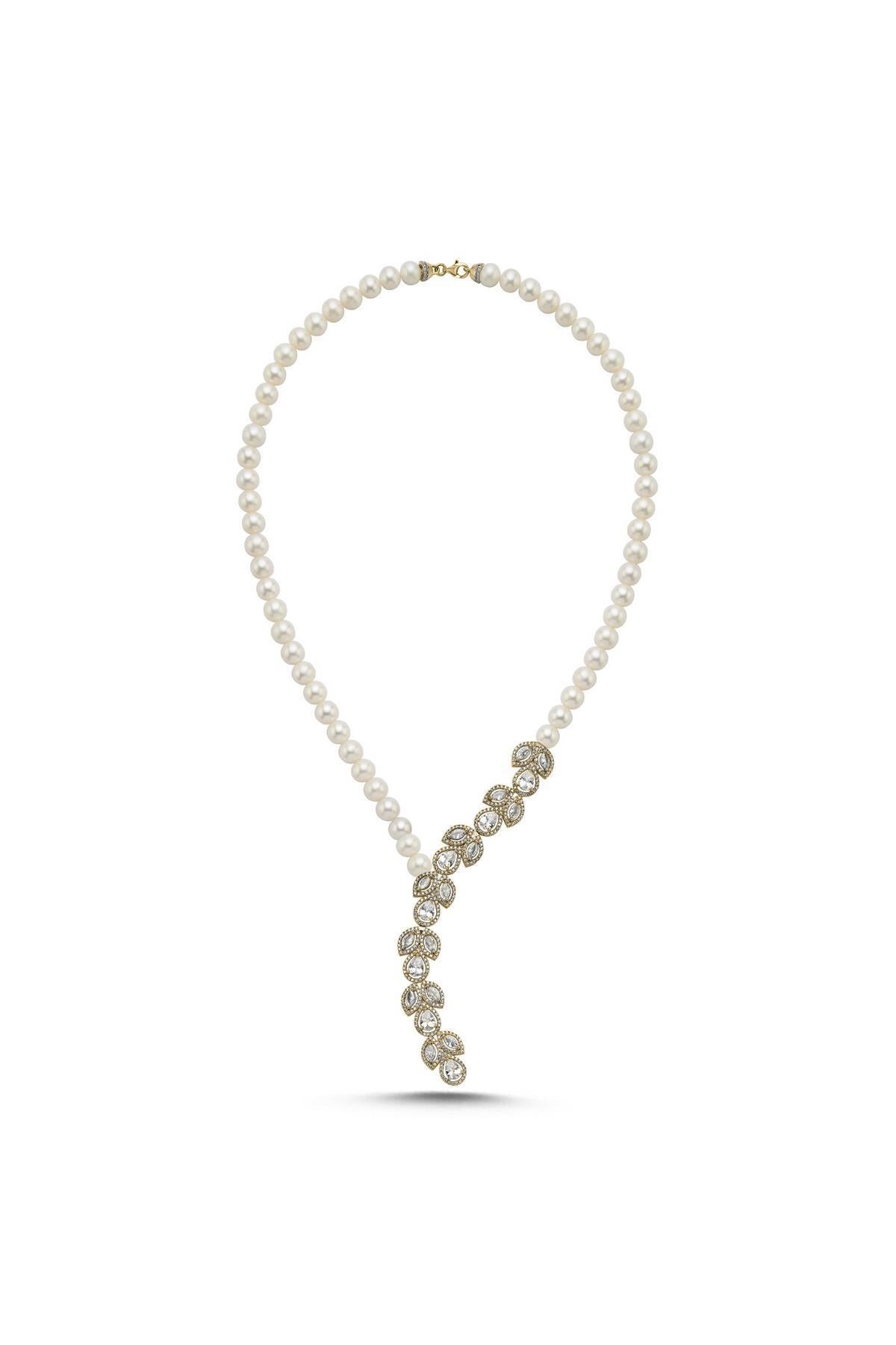 Zirkon Taşlı Doğal İnci Kolye