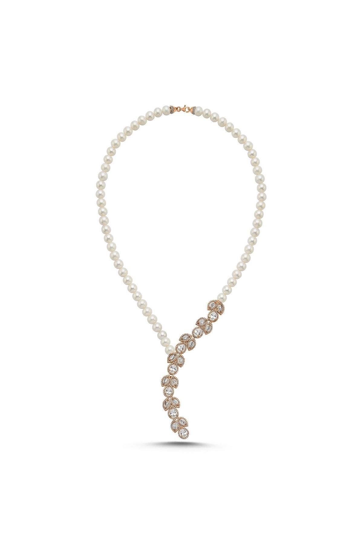 Zirkon Taşlı Doğal İnci Kolye