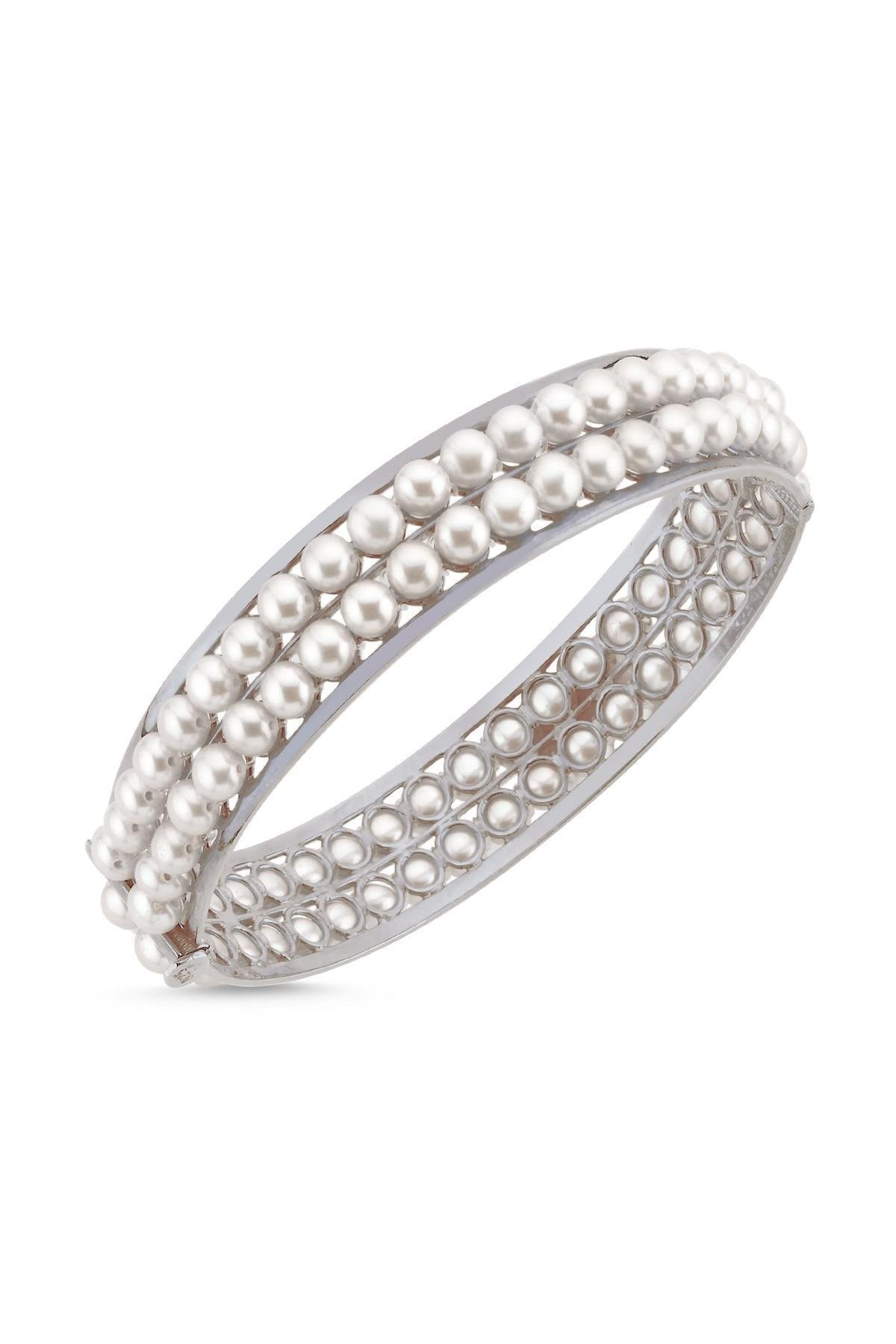 Çift Sıra Doğal İnci Kelepçe Bileklik