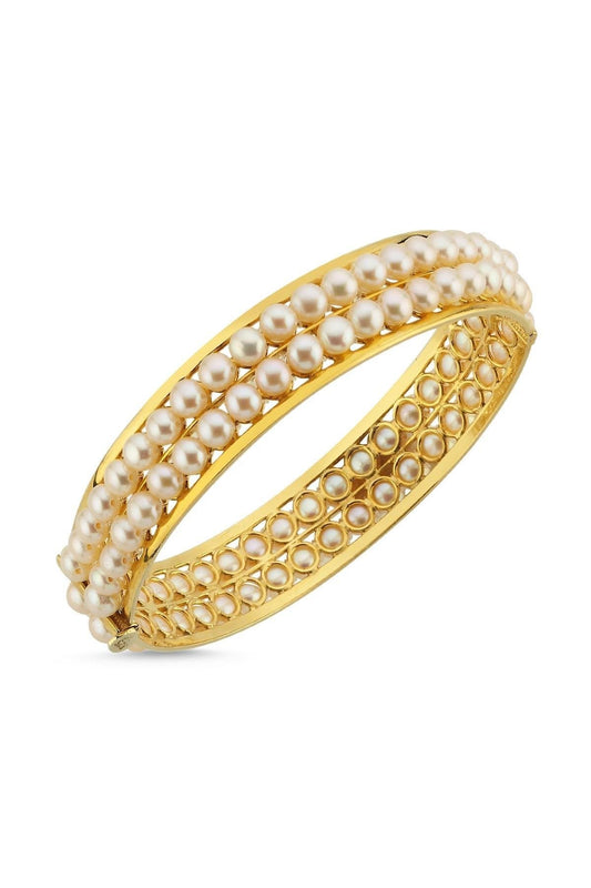 Çift Sıra Doğal İnci Kelepçe Bileklik