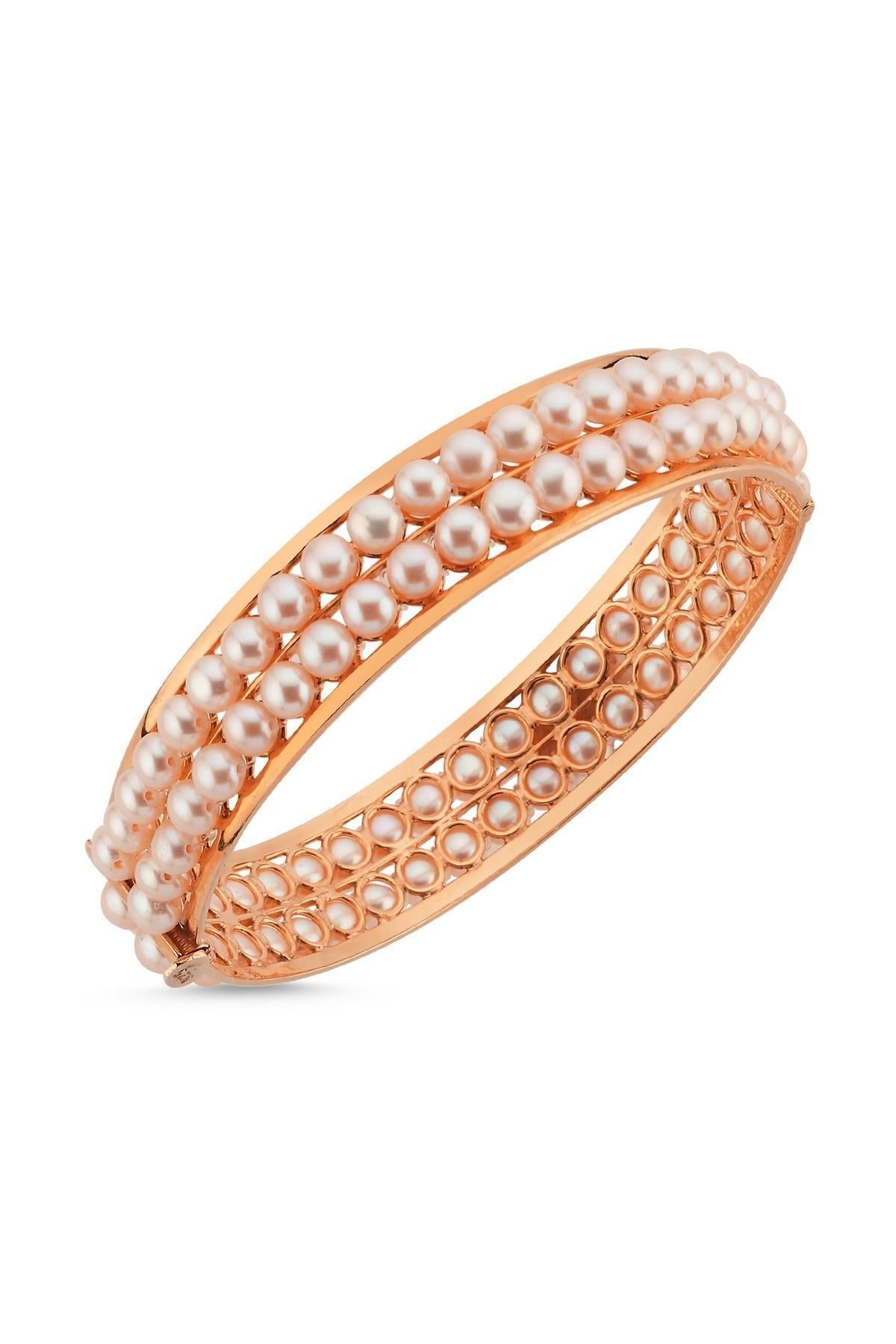 Çift Sıra Doğal İnci Kelepçe Bileklik