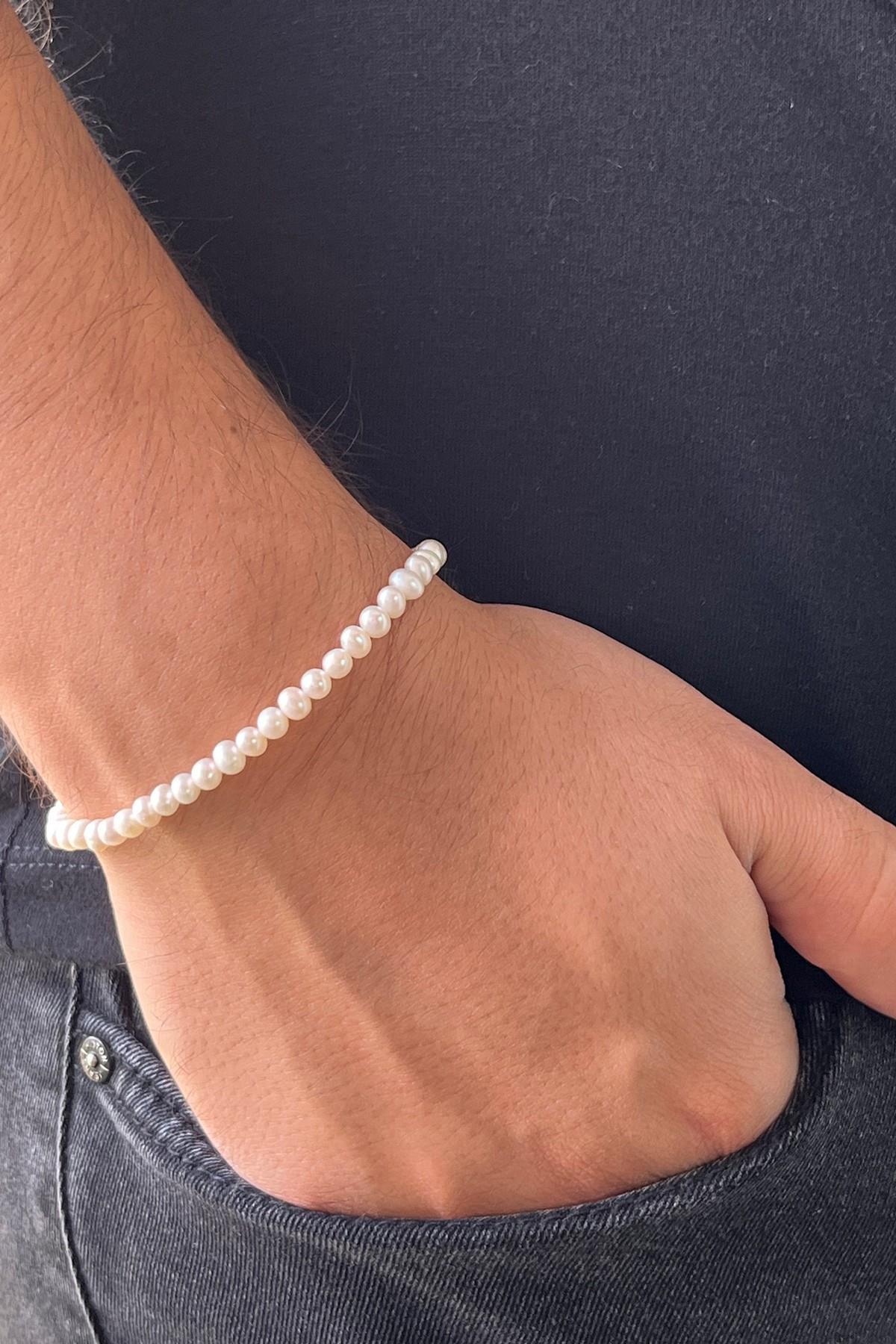 Doğal İnci Sıralı Erkek Bileklik