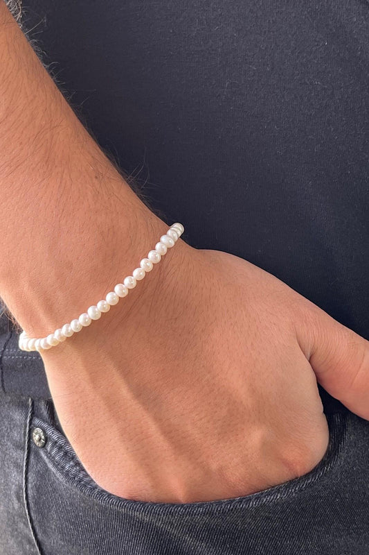 Doğal İnci Sıralı Erkek Bileklik