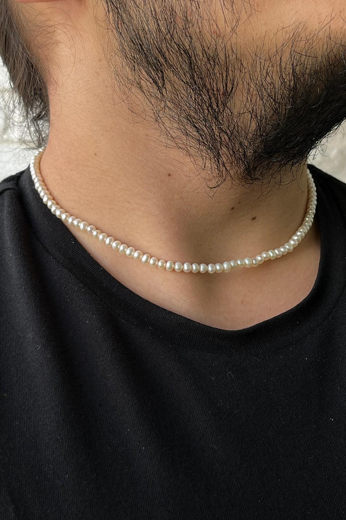 Sıralı Doğal İnci Erkek Kolye