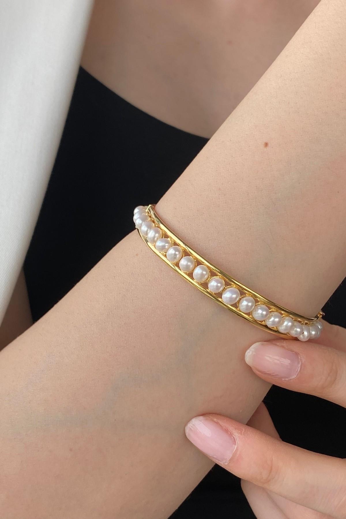 Tek Sıra Kelepçe Doğal İnci Bileklik