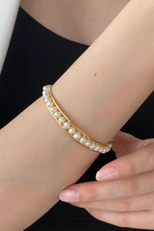 Tek Sıra Kelepçe Doğal İnci Bileklik