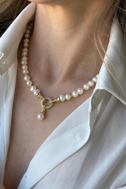 Dorika Toplu Halka Kilitli Doğal İnci Kolye