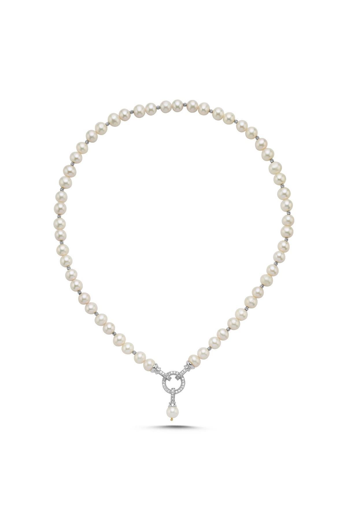 Dorika Toplu Halka Kilitli Doğal İnci Kolye