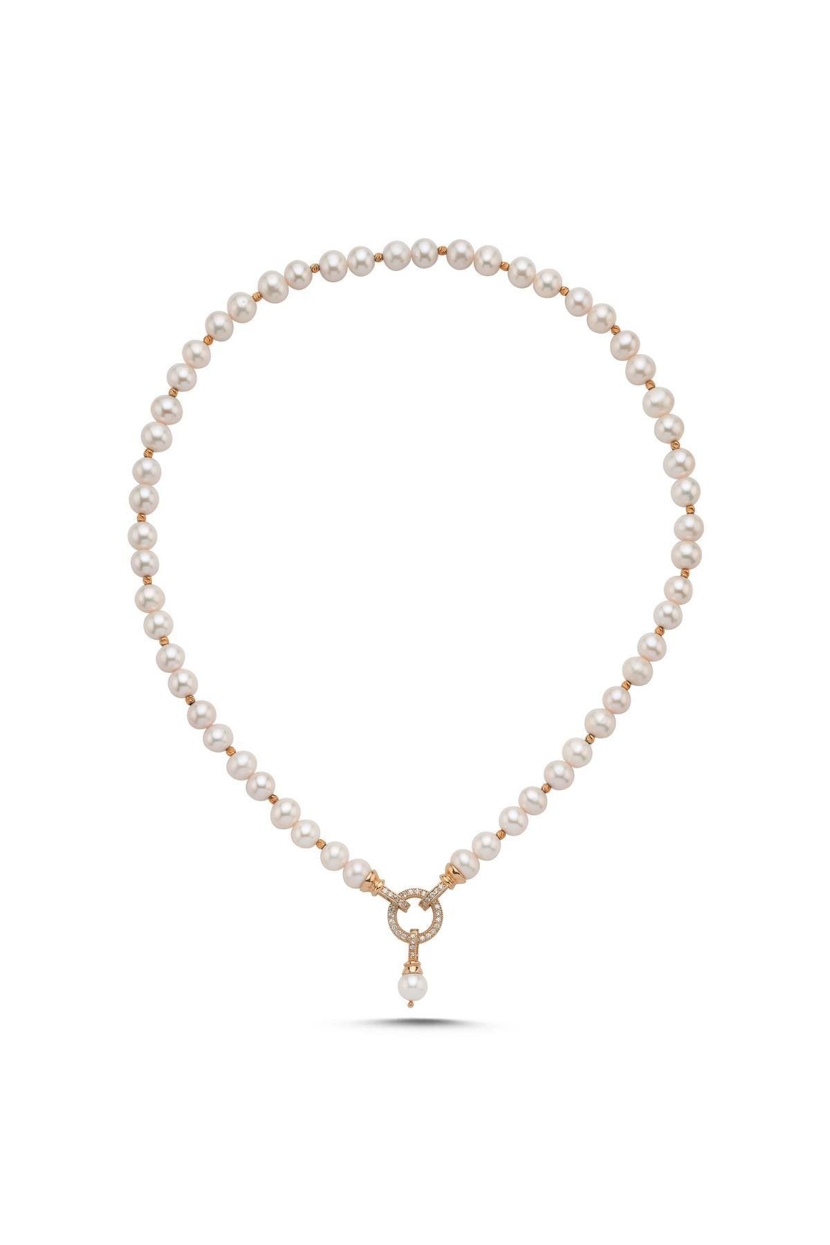 Dorika Toplu Halka Kilitli Doğal İnci Kolye