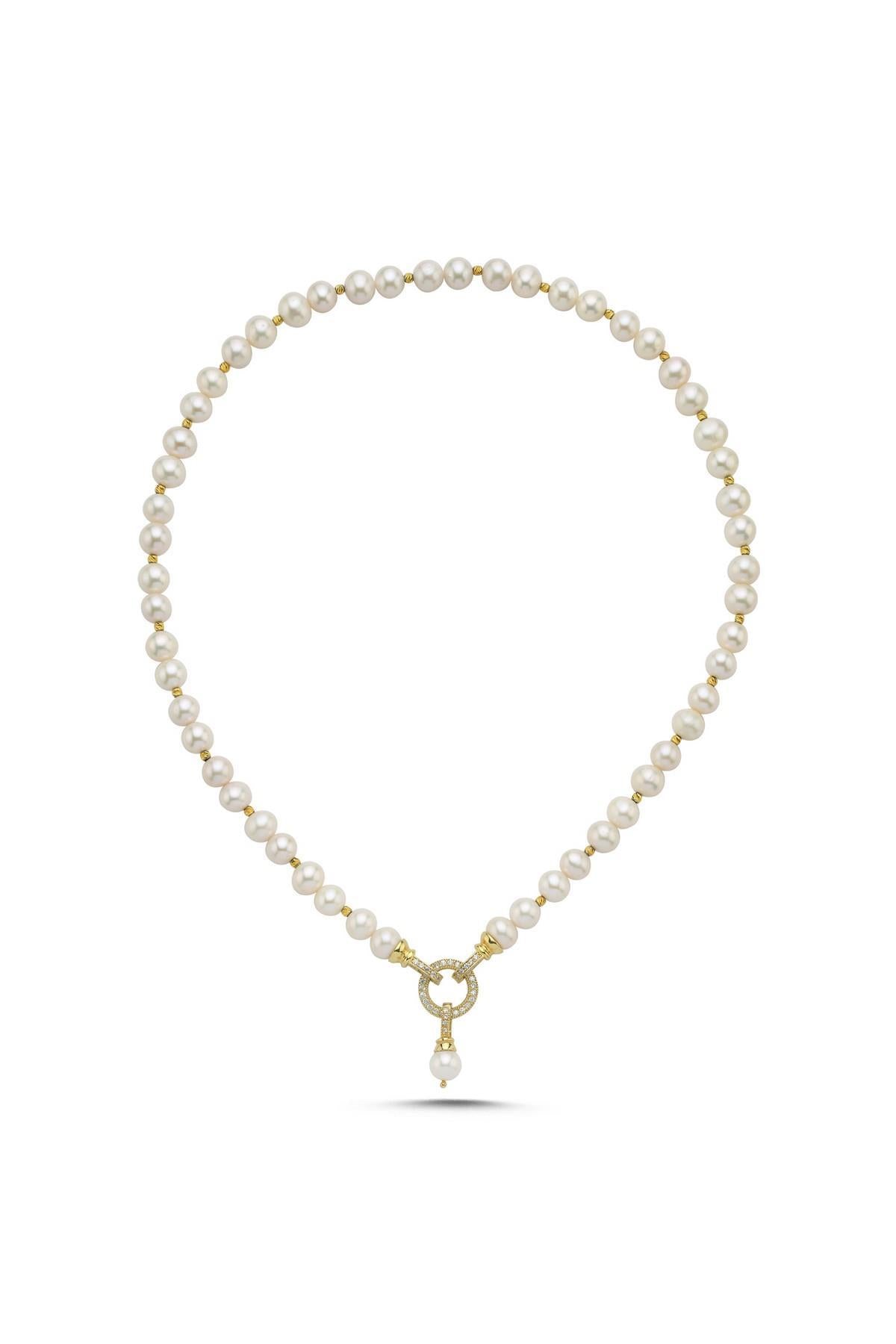 Dorika Toplu Halka Kilitli Doğal İnci Kolye