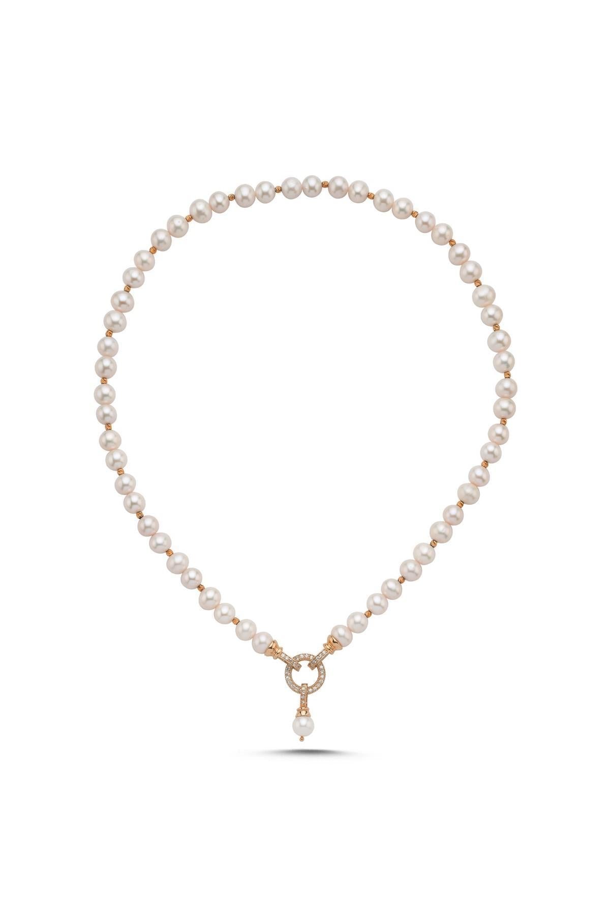 Dorika Toplu Halka Kilitli Doğal İnci Kolye