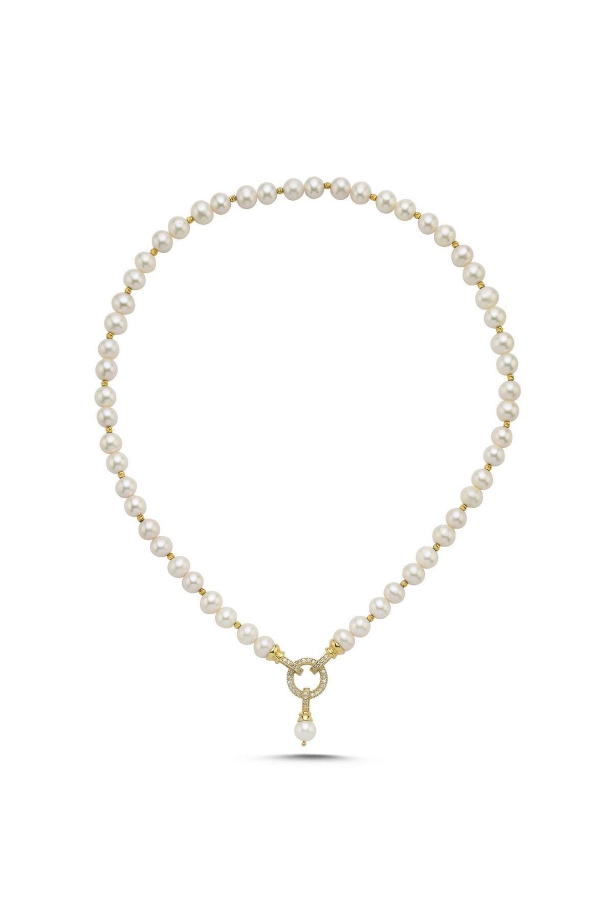 Dorika Toplu Halka Kilitli Doğal İnci Kolye