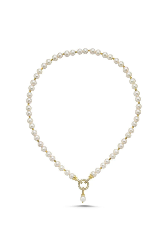 Dorika Toplu Halka Kilitli Doğal İnci Kolye